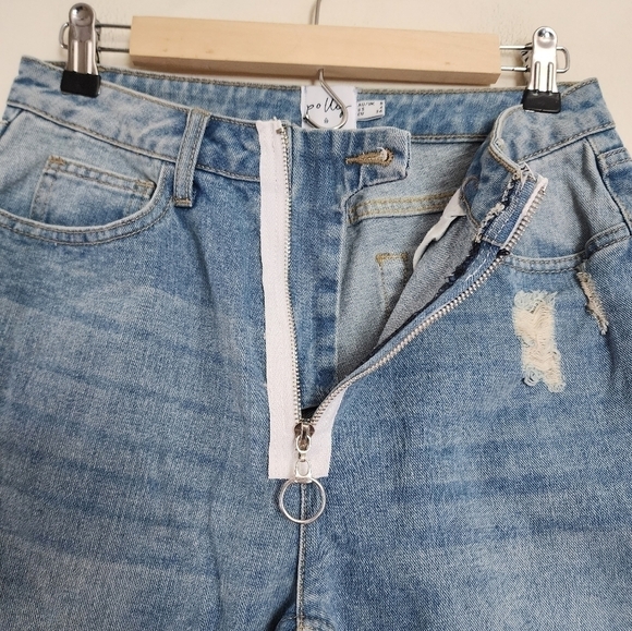 Princess Polly Mabel Skinny Highwaisted Mid Wash Raw Hem Jeans size 4 - Picture 2 of 4